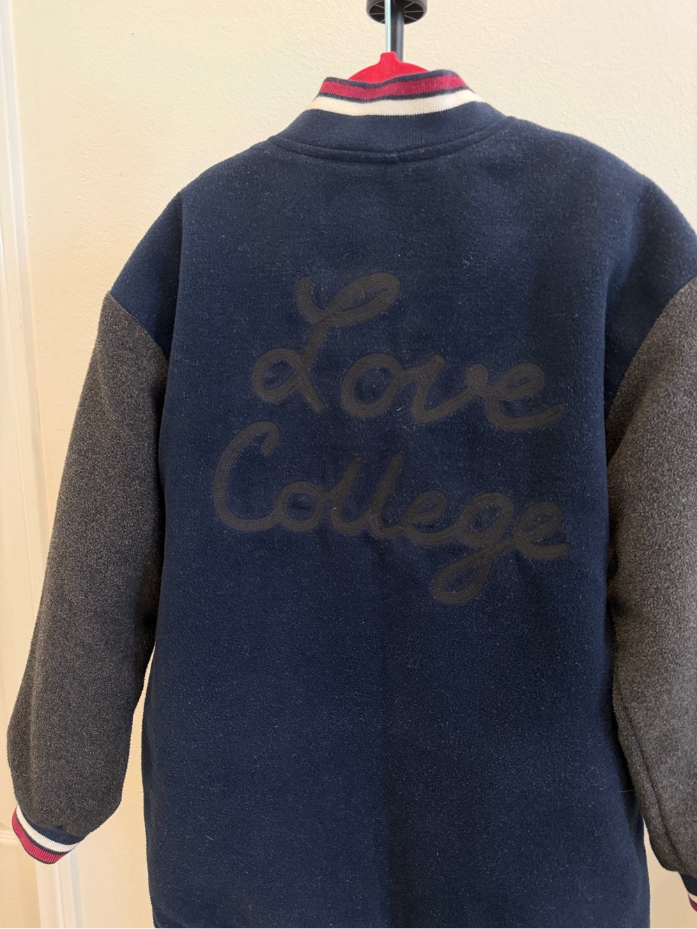 Zara Girls Navy & Charcoal Varsity Jacket with Red 'R' Patch - Picture 6 of 7